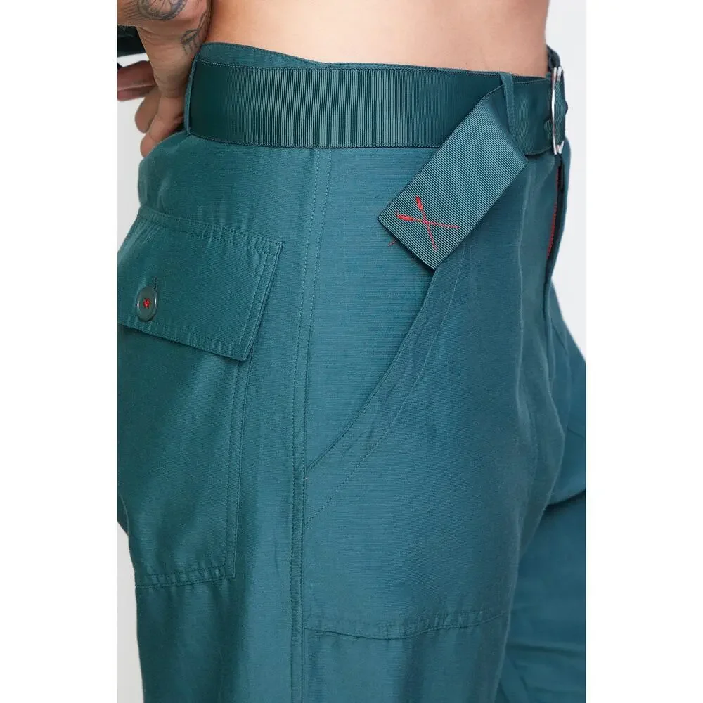 Brazeau Tricot Silk Utility Pants Green Wide Leg Size 2 Medium - Picture 4 of 10